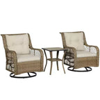 Outsunny Wicker Bistro Set, 3 Piece Patio Furniture Set with Swivel Rocking Chairs and Storage Table, Thickened Cushions for Balcony, Porch