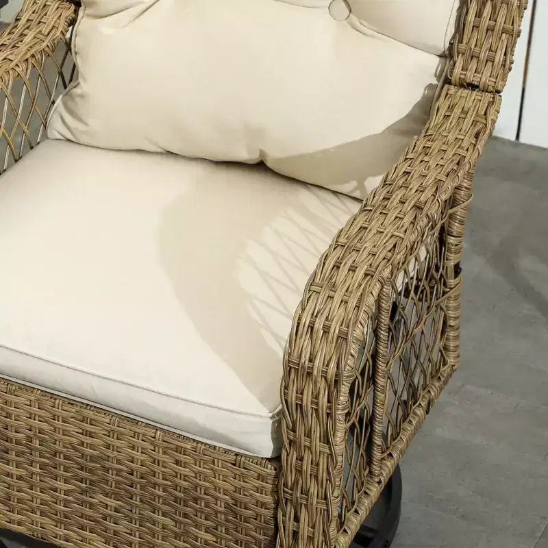 Outsunny Wicker Bistro Set, 3 Piece Patio Furniture Set with Swivel Rocking Chairs and Storage Table, Thickened Cushions for Balcony, Porch