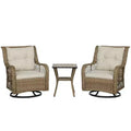 Outsunny Wicker Bistro Set, 3 Piece Patio Furniture Set with Swivel Rocking Chairs and Storage Table, Thickened Cushions for Balcony, Porch