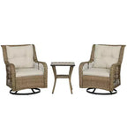 Outsunny Wicker Bistro Set, 3 Piece Patio Furniture Set with Swivel Rocking Chairs and Storage Table, Thickened Cushions for Balcony, Porch