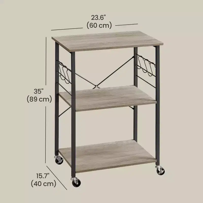 Kitchen Shelf on Wheels, Serving Cart with 3 Shelves, Kitchen Cart, Microwave Shelf, for Mini Oven, Toaster, with 6 Hooks