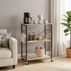 Kitchen Shelf on Wheels, Serving Cart with 3 Shelves, Kitchen Cart, Microwave Shelf, for Mini Oven, Toaster, with 6 Hooks