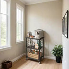 Kitchen Shelf on Wheels, Serving Cart with 3 Shelves, Kitchen Cart, Microwave Shelf, for Mini Oven, Toaster, with 6 Hooks