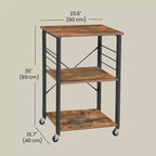 Kitchen Shelf on Wheels, Serving Cart with 3 Shelves, Kitchen Cart, Microwave Shelf, for Mini Oven, Toaster, with 6 Hooks