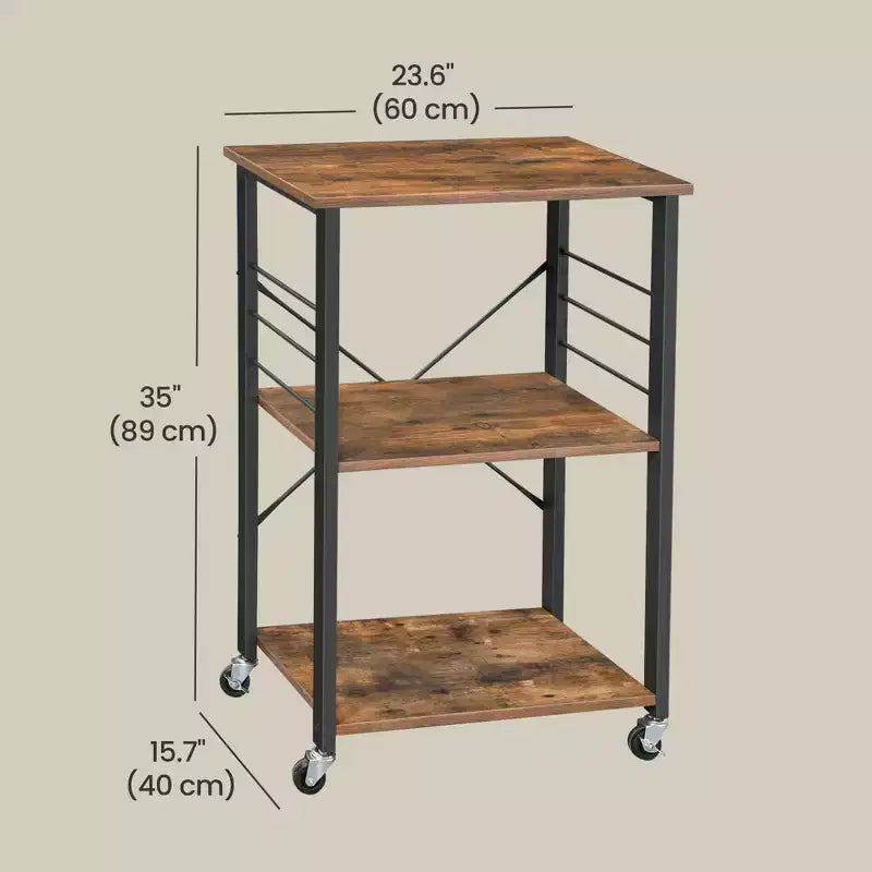 Kitchen Shelf on Wheels, Serving Cart with 3 Shelves, Kitchen Cart, Microwave Shelf, for Mini Oven, Toaster, with 6 Hooks