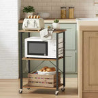 Kitchen Shelf on Wheels, Serving Cart with 3 Shelves, Kitchen Cart, Microwave Shelf, for Mini Oven, Toaster, with 6 Hooks