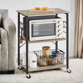 Kitchen Shelf on Wheels, Serving Cart with 3 Shelves, Kitchen Cart, Microwave Shelf, for Mini Oven, Toaster, with 6 Hooks