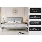 King/California King/Queen Size Platform Bed with Upholstered Headboard and Solid Wood Frame, Gray-Christopher Knight Home