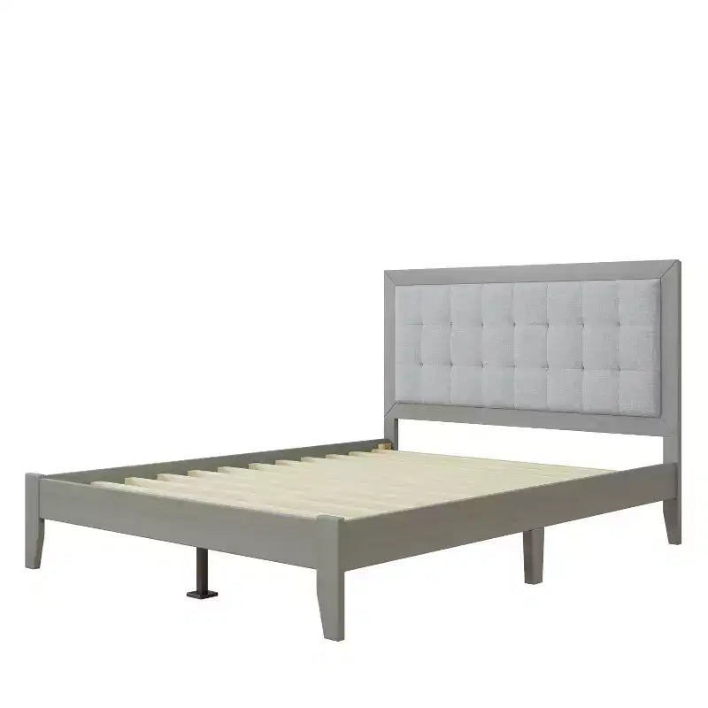 King/California King/Queen Size Platform Bed with Upholstered Headboard and Solid Wood Frame, Gray-Christopher Knight Home