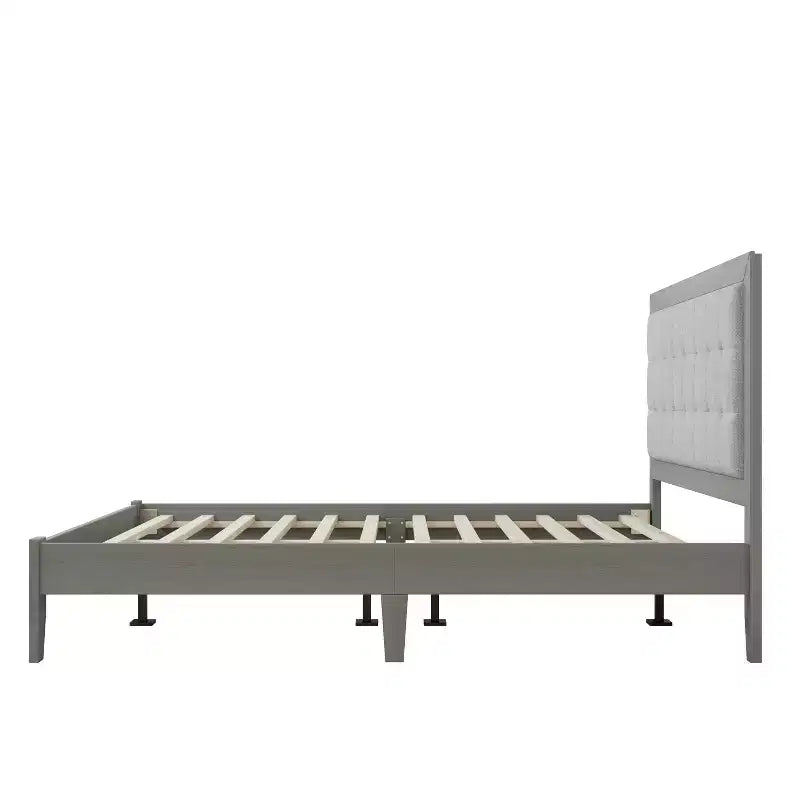 King/California King/Queen Size Platform Bed with Upholstered Headboard and Solid Wood Frame, Gray-Christopher Knight Home