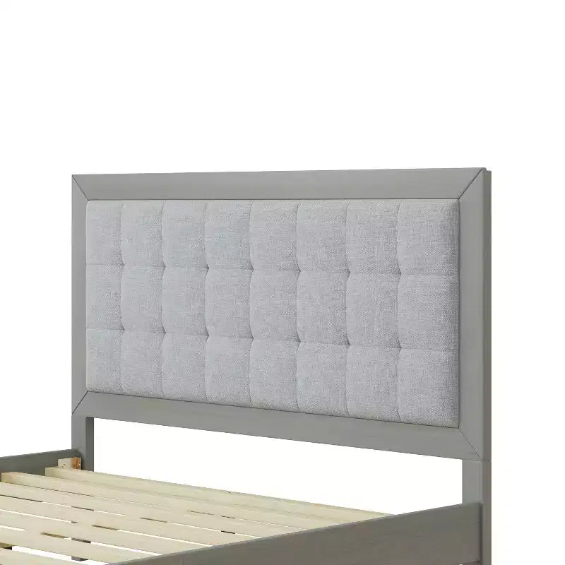 King/California King/Queen Size Platform Bed with Upholstered Headboard and Solid Wood Frame, Gray-Christopher Knight Home