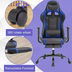BestMassage Gaming Chair Computer Gamer Chair with Lumbar Support and Footrest Rolling Swivel Design Office Chair for Home Office and Gaming
