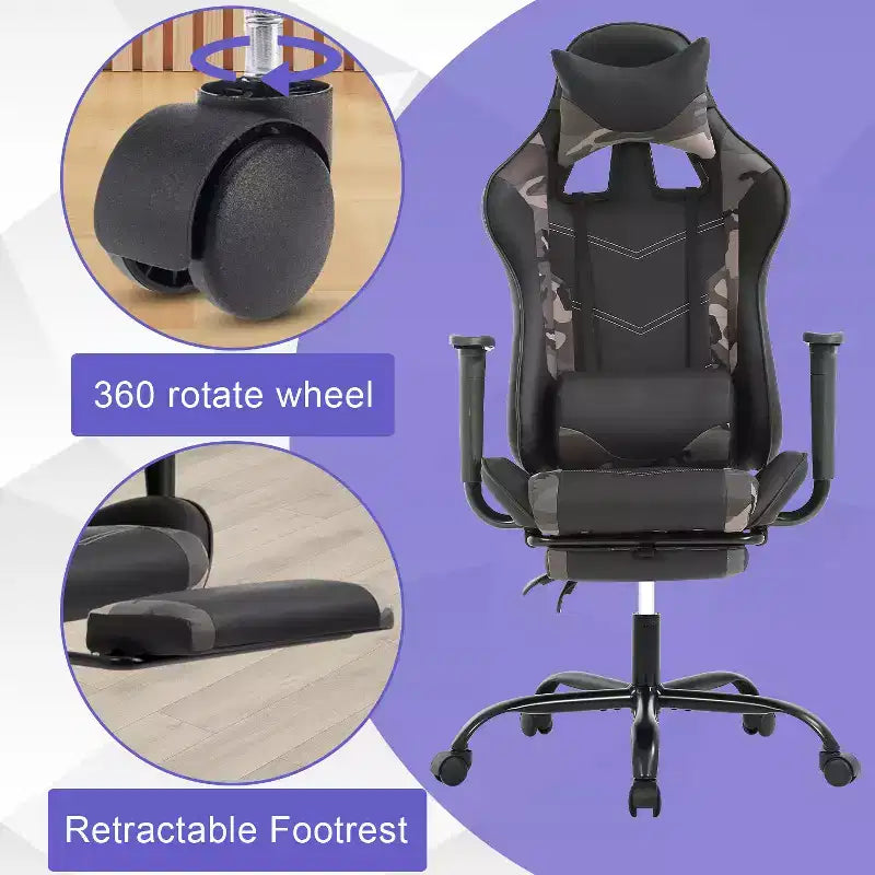 BestMassage Gaming Chair Computer Gamer Chair with Lumbar Support and Footrest Rolling Swivel Design Office Chair for Home Office and Gaming