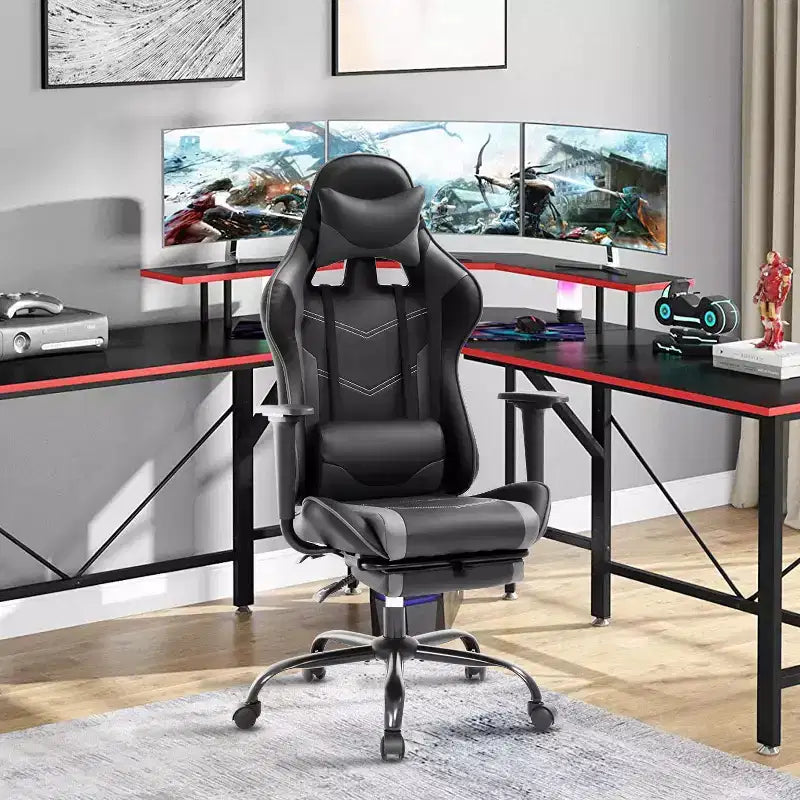 BestMassage Gaming Chair Computer Gamer Chair with Lumbar Support and Footrest Rolling Swivel Design Office Chair for Home Office and Gaming