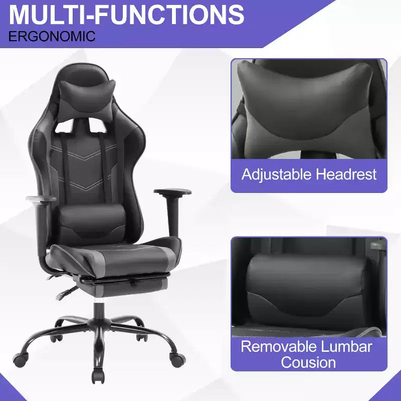 BestMassage Gaming Chair Computer Gamer Chair with Lumbar Support and Footrest Rolling Swivel Design Office Chair for Home Office and Gaming