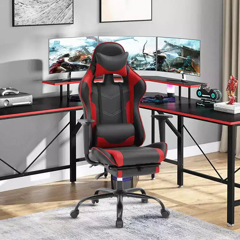 BestMassage Gaming Chair Computer Gamer Chair with Lumbar Support and Footrest Rolling Swivel Design Office Chair for Home Office and Gaming