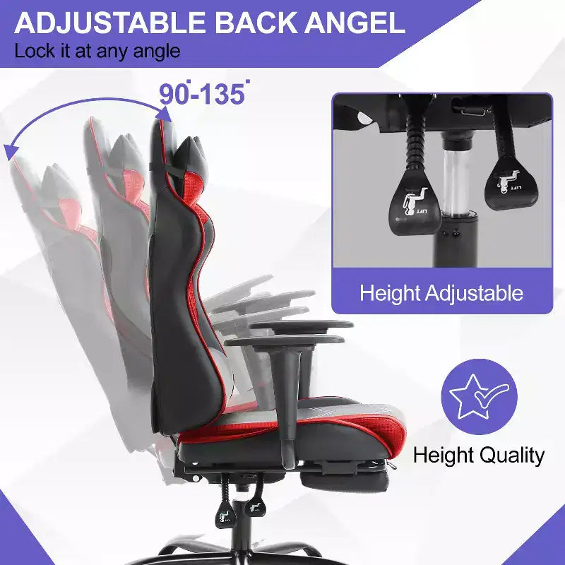 BestMassage Gaming Chair Computer Gamer Chair with Lumbar Support and Footrest Rolling Swivel Design Office Chair for Home Office and Gaming