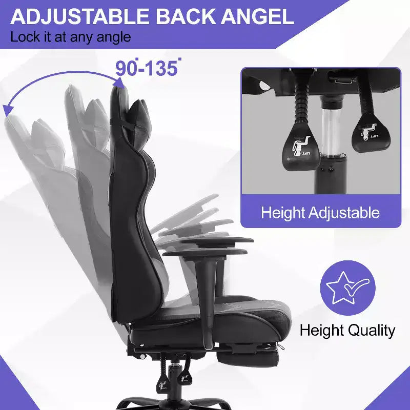 BestMassage Gaming Chair Computer Gamer Chair with Lumbar Support and Footrest Rolling Swivel Design Office Chair for Home Office and Gaming