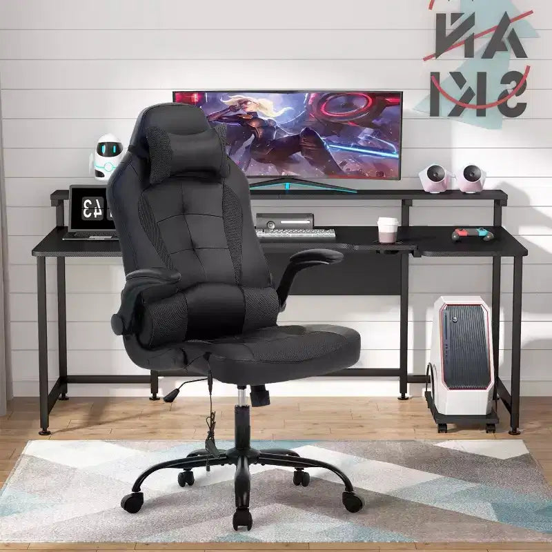 BestMassage Gaming Chair Computer Desk Chair with Lumbar Support Upholstery and Rolling Swivel Chair Base for PC Gaming and Executive Use