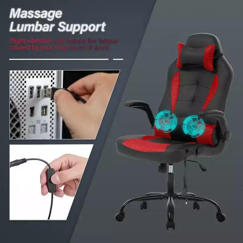 BestMassage Gaming Chair Computer Desk Chair with Lumbar Support Upholstery and Rolling Swivel Chair Base for PC Gaming and Executive Use