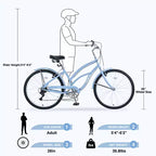 26 Inch Cruiser Bike, 7 Speed Multiple Colors Men's Women's Beach Cruiser Bike with Front and Rear V-brakes