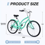 26 Inch Cruiser Bike, 7 Speed Multiple Colors Men's Women's Beach Cruiser Bike with Front and Rear V-brakes