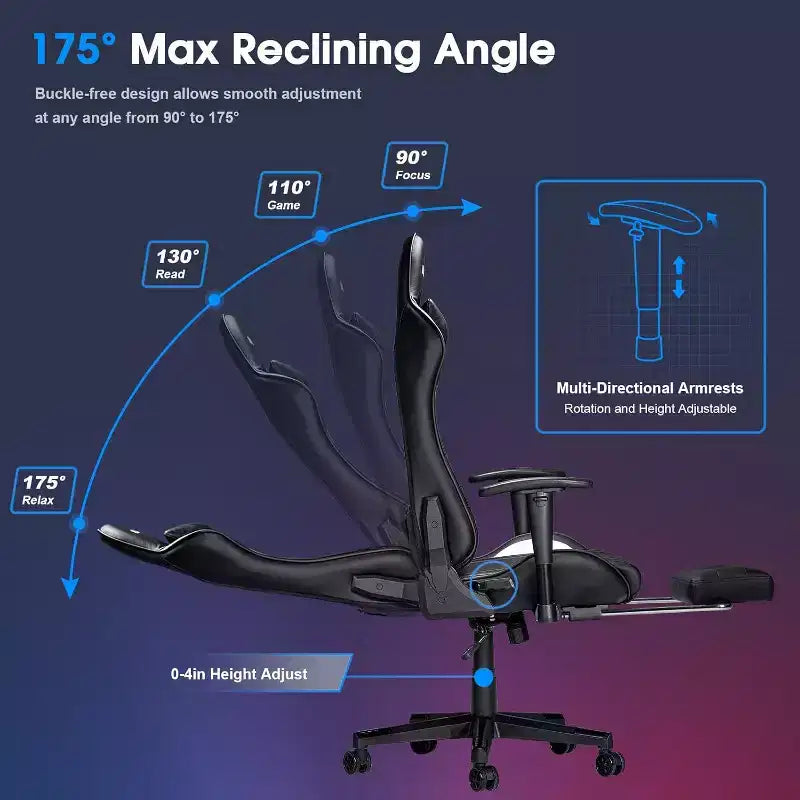 Douxlife Modern 7-Point Massage Ergonomic Gaming Chair with Footrest & Adjustable Armrests Black