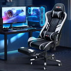 Douxlife Modern 7-Point Massage Ergonomic Gaming Chair with Footrest & Adjustable Armrests Black White