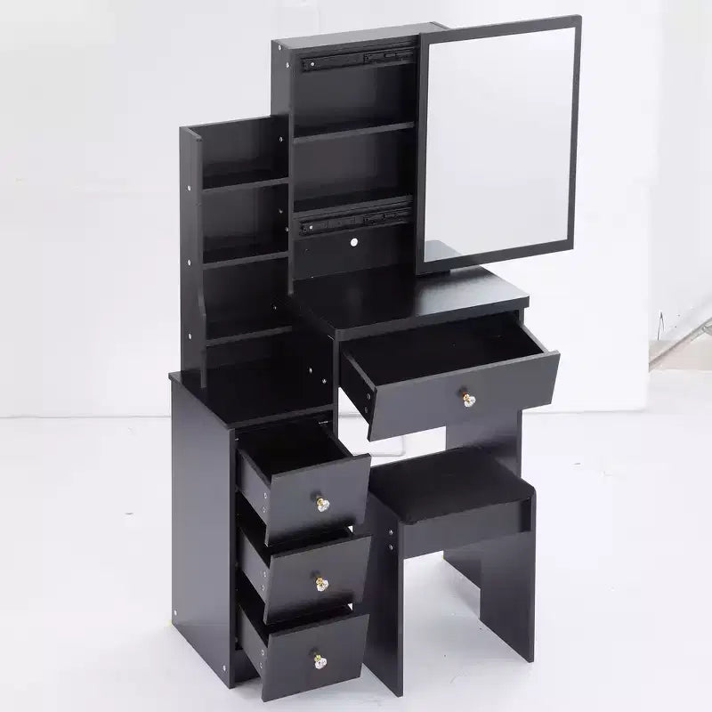 Small Size Left Bedside Cabinet Dressing Dressing Table + Cushioned Stool, Extra Large Sliding Mirror, Multi Layer