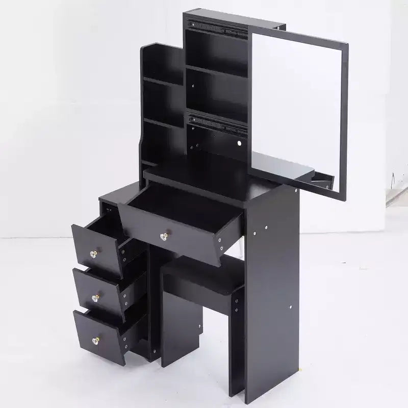 Small Size Left Bedside Cabinet Dressing Dressing Table + Cushioned Stool, Extra Large Sliding Mirror, Multi Layer