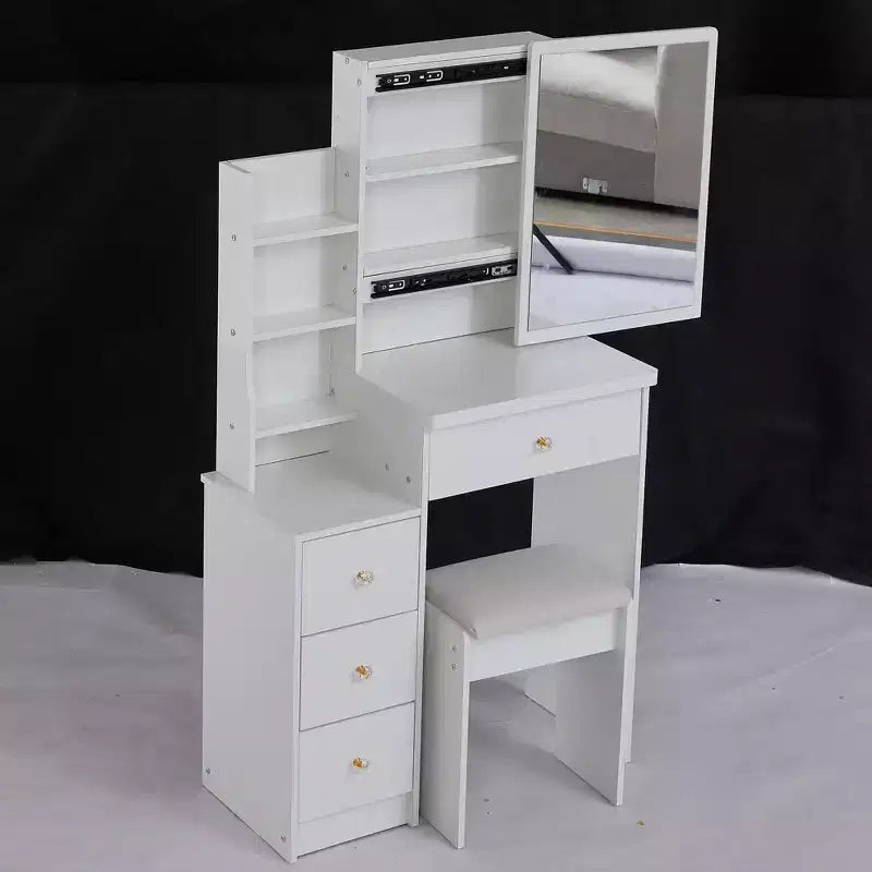 Small Size Left Bedside Cabinet Dressing Dressing Table + Cushioned Stool, Extra Large Sliding Mirror, Multi Layer