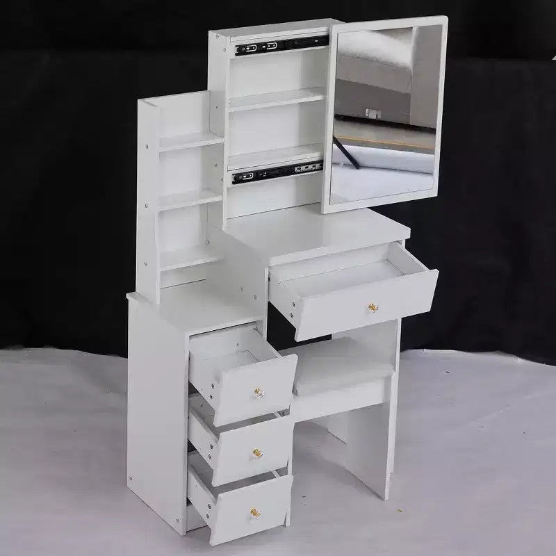 Small Size Left Bedside Cabinet Dressing Dressing Table + Cushioned Stool, Extra Large Sliding Mirror, Multi Layer