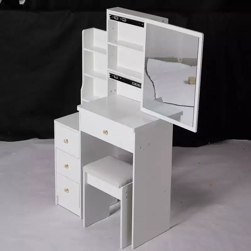 Small Size Left Bedside Cabinet Dressing Dressing Table + Cushioned Stool, Extra Large Sliding Mirror, Multi Layer
