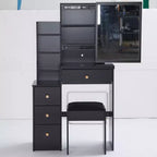 Small Size Left Bedside Cabinet Dressing Dressing Table + Cushioned Stool, Extra Large Sliding Mirror, Multi Layer