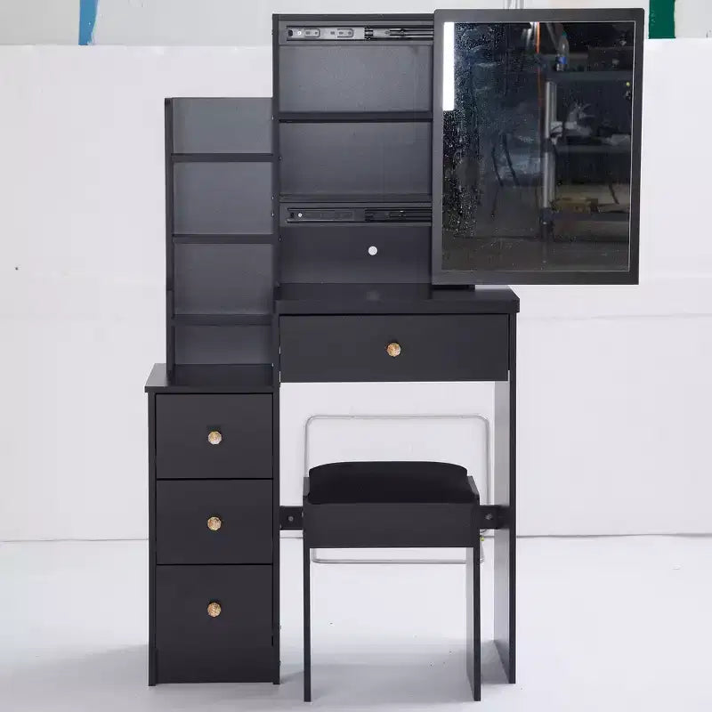 Small Size Left Bedside Cabinet Dressing Dressing Table + Cushioned Stool, Extra Large Sliding Mirror, Multi Layer
