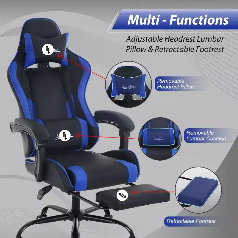 FDW Gaming Chair Racing Desk Chair with Footrest Lumbar Support Headrest Armrest Task Rolling Swivel Adjustable PC Gamer Chair