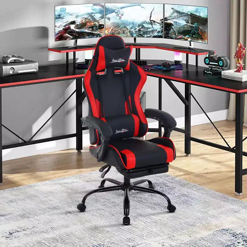 FDW Gaming Chair Racing Desk Chair with Footrest Lumbar Support Headrest Armrest Task Rolling Swivel Adjustable PC Gamer Chair