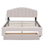 Queen-Size Upholstered Platform Bed in Teddy Fleece with Storage Compartment