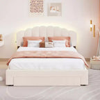 Queen-Size Upholstered Platform Bed in Teddy Fleece with Storage Compartment