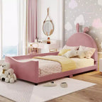 Pink Twin Size Upholstered Daybed with Rabbit Ear Designed Headboard