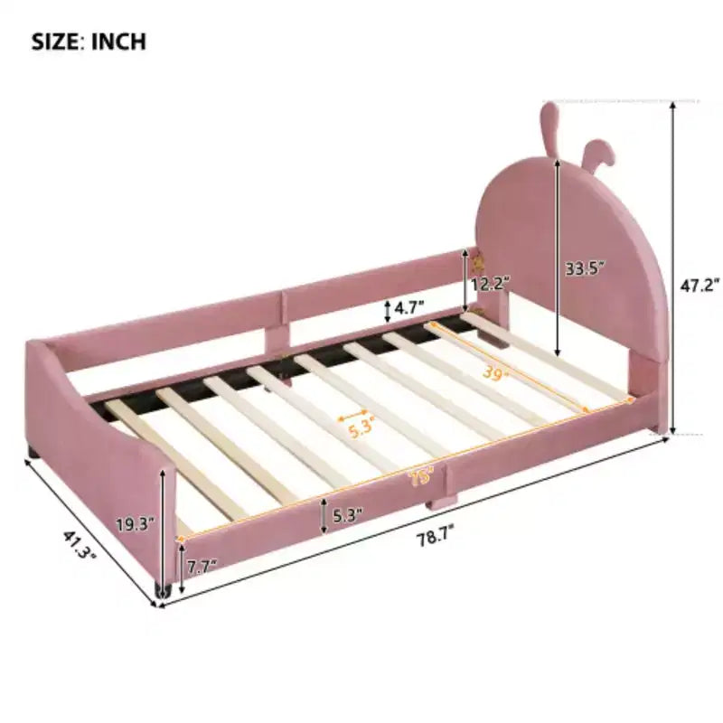 Pink Twin Size Upholstered Daybed with Rabbit Ear Designed Headboard