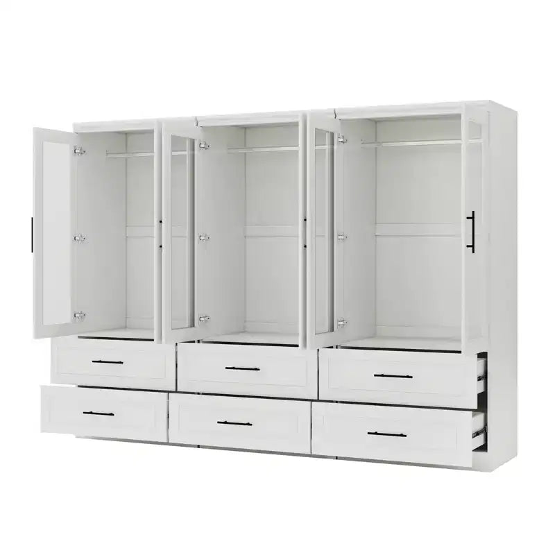 Keloyid White Wood 94.5 in. Armoire with 6 Drawers and 6 Doors