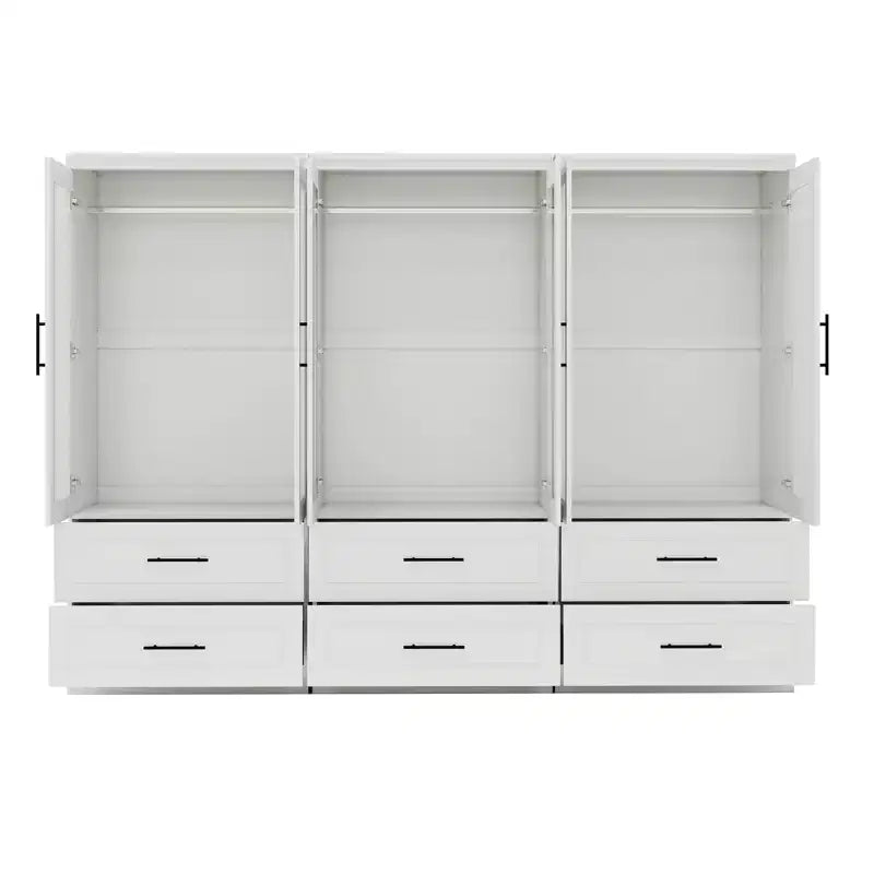 Keloyid White Wood 94.5 in. Armoire with 6 Drawers and 6 Doors