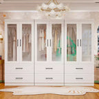 Keloyid White Wood 94.5 in. Armoire with 6 Drawers and 6 Doors