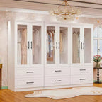 Keloyid White Wood 94.5 in. Armoire with 6 Drawers and 6 Doors
