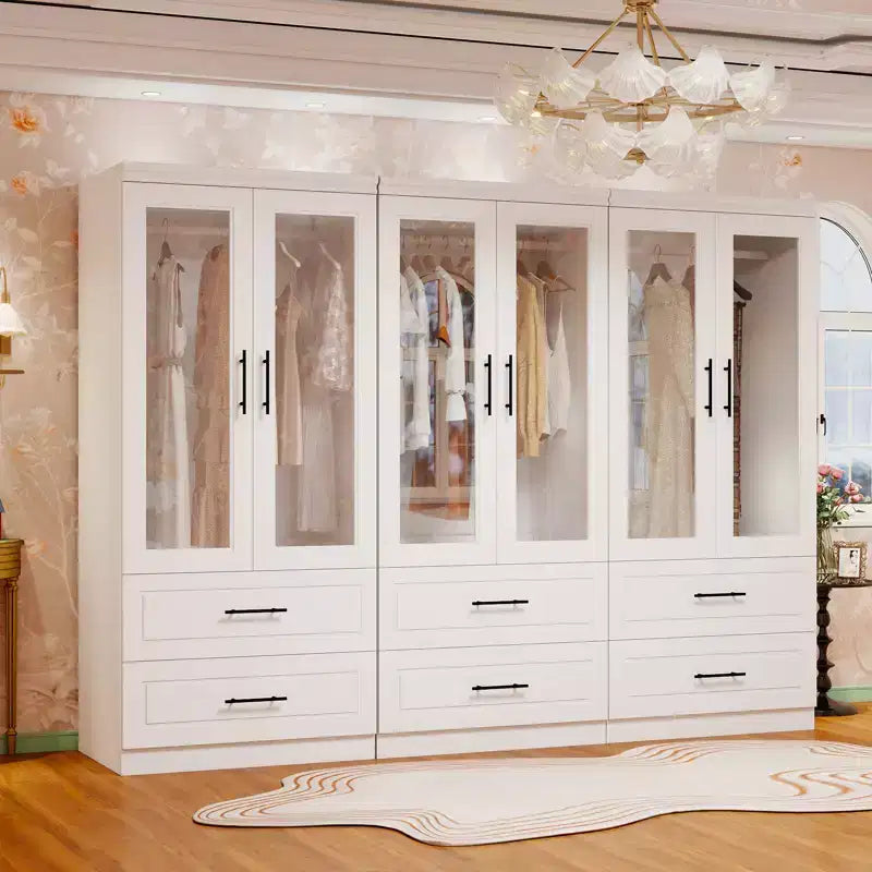 Keloyid White Wood 94.5 in. Armoire with 6 Drawers and 6 Doors