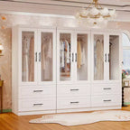 Keloyid White Wood 94.5 in. Armoire with 6 Drawers and 6 Doors