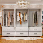 Keloyid White Wood 94.5 in. Armoire with 6 Drawers and 6 Doors