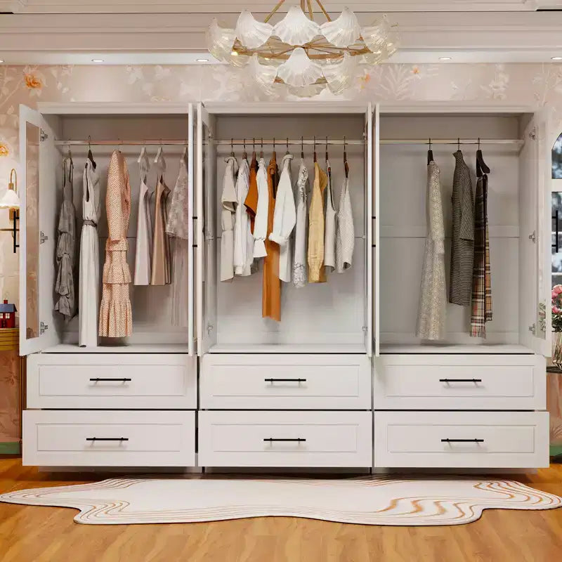 Keloyid White Wood 94.5 in. Armoire with 6 Drawers and 6 Doors
