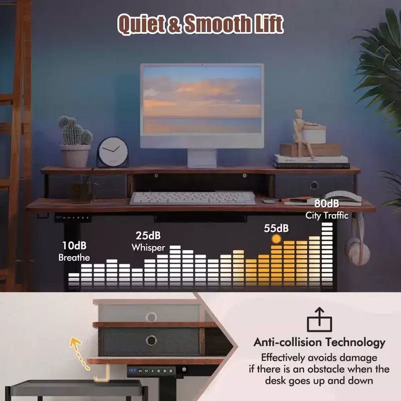 Costway 48x 24 Electric Standing Desk with 2 Drawers Monitor Stand Storage Shelf Brown/Black/White